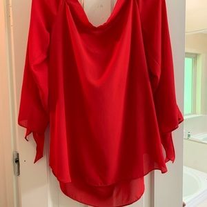 Large polyester red off or on the shoulder top